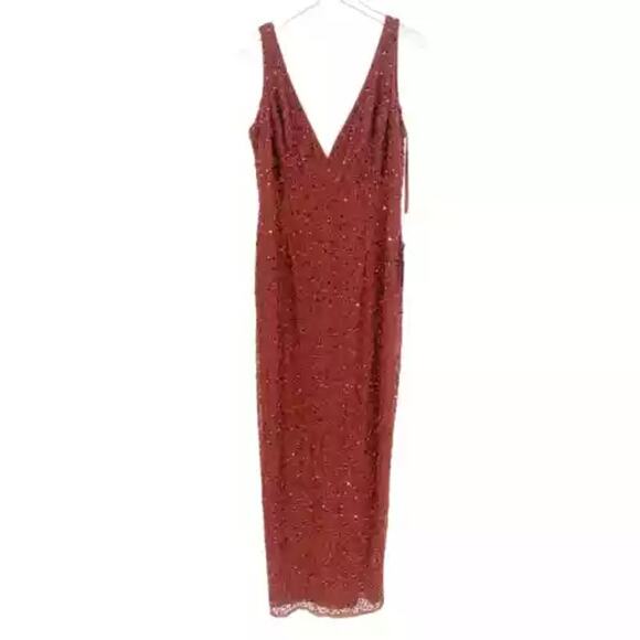 MAC DUGGAL Evening Gown Sequin Red Brick Beaded V Neck Dress Size 6 NWT - Picture 10 of 14